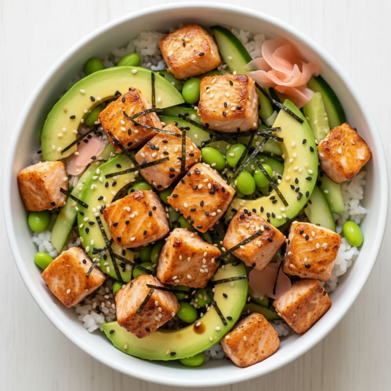 Salmon Sushi Rice Bowl with Avocado
