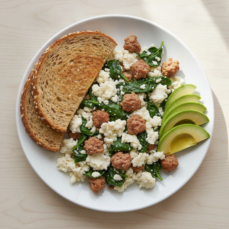 Egg White Spinach Scramble with Turkey Sausage