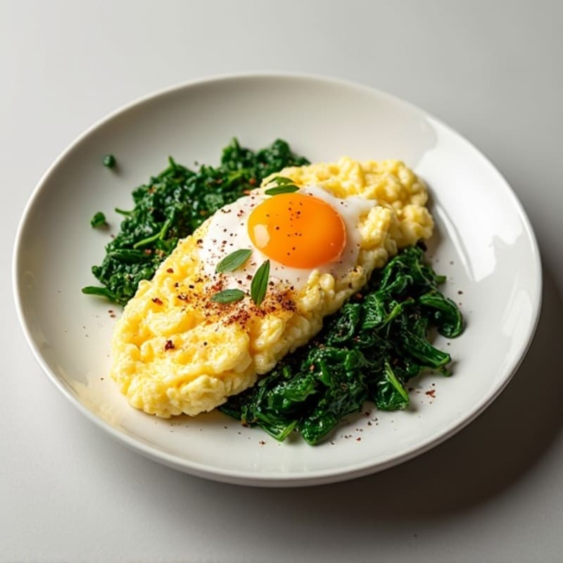 Egg White Scramble with Spiced Coconut Sambol and Steamed Spinach