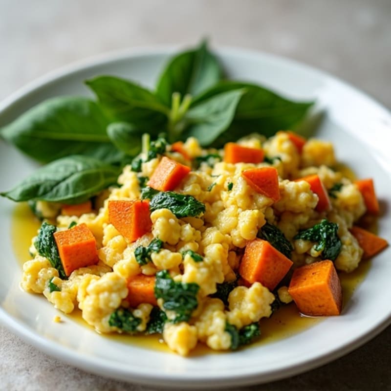 Savory Egg and Spinach Scramble with Roasted Sweet Potatoes