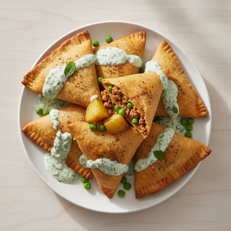 Spiced Potato and Pea Samosas with Chutney