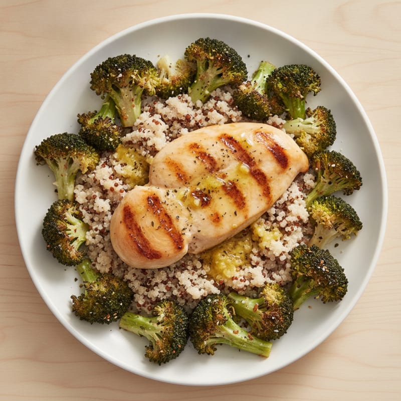Grilled Chicken Breast with Quinoa and Roasted Broccoli