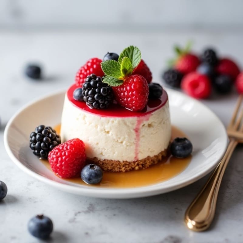 Greek Yogurt Protein Cheesecake with Mixed Berries
