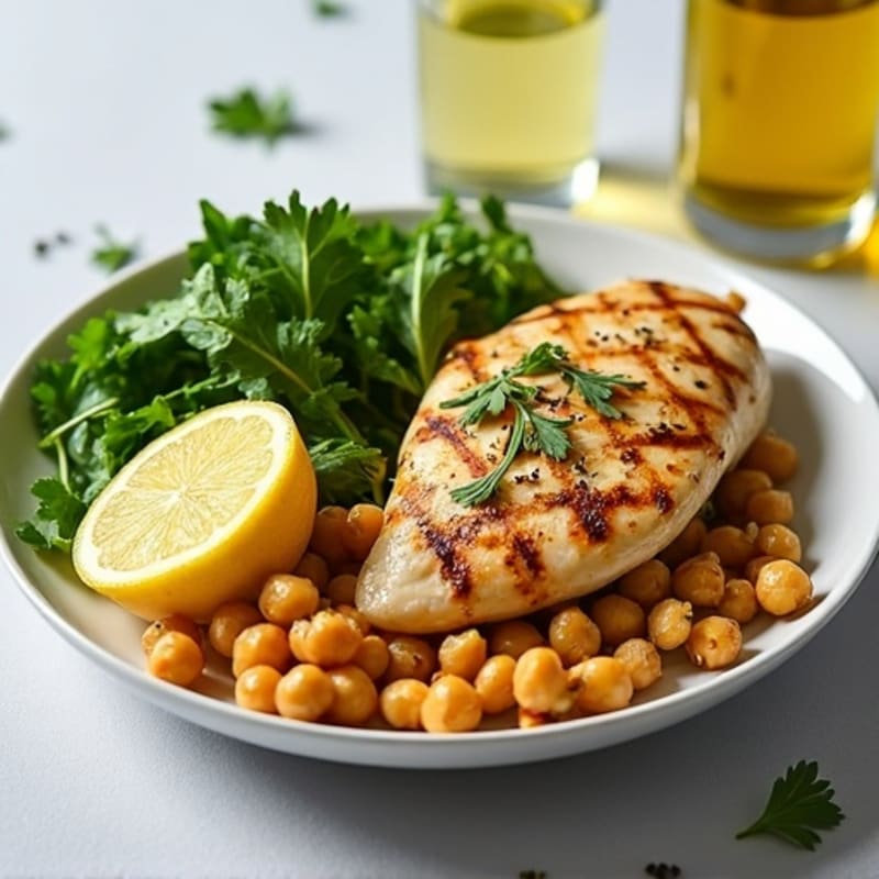 Grilled Lemon Herb Chicken with Fresh Greens and Crispy Chickpeas