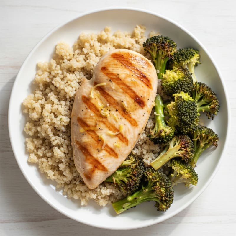 Grilled Chicken Breast with Quinoa and Roasted Broccoli