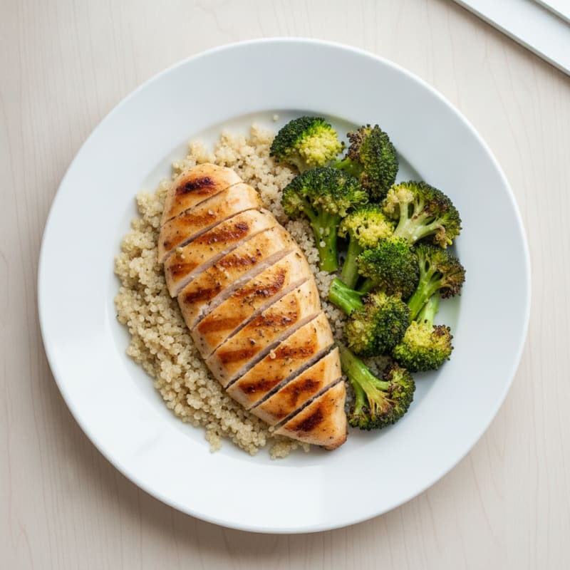 Grilled Chicken Breast with Quinoa and Roasted Broccoli