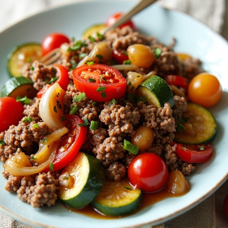 Lean Ground Beef and Roasted Vegetable Skillet