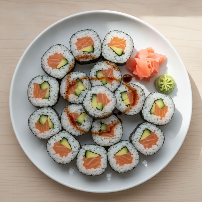 Fresh Salmon & Avocado Sushi Rolls