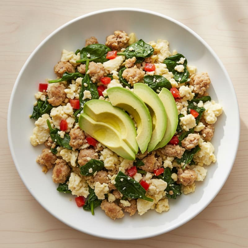 Egg White and Turkey Sausage Scramble with Spinach