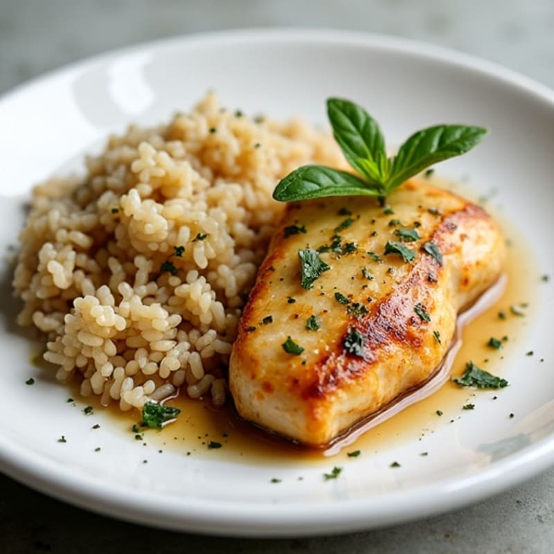 Pan-Seared Lemon Herb Chicken with Fluffy Brown Rice