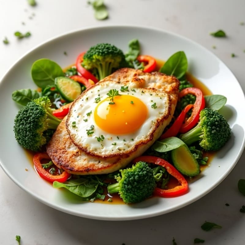 Warm Chicken Stir-Fry with Crispy Egg and Fresh Greens