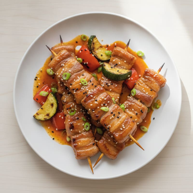 Spicy Gochujang Pork Belly Skewers