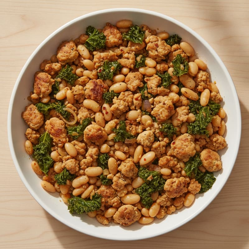Ground Chicken Skillet with White Beans and Kale