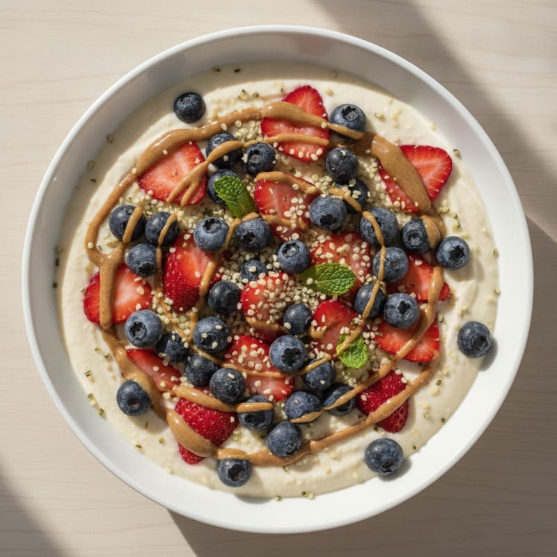 Silky Tofu Protein Smoothie Bowl with Hemp Seeds and Berries