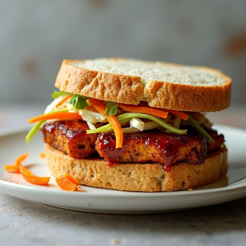 Smoky BBQ Tempeh Sandwich with Crunchy Slaw