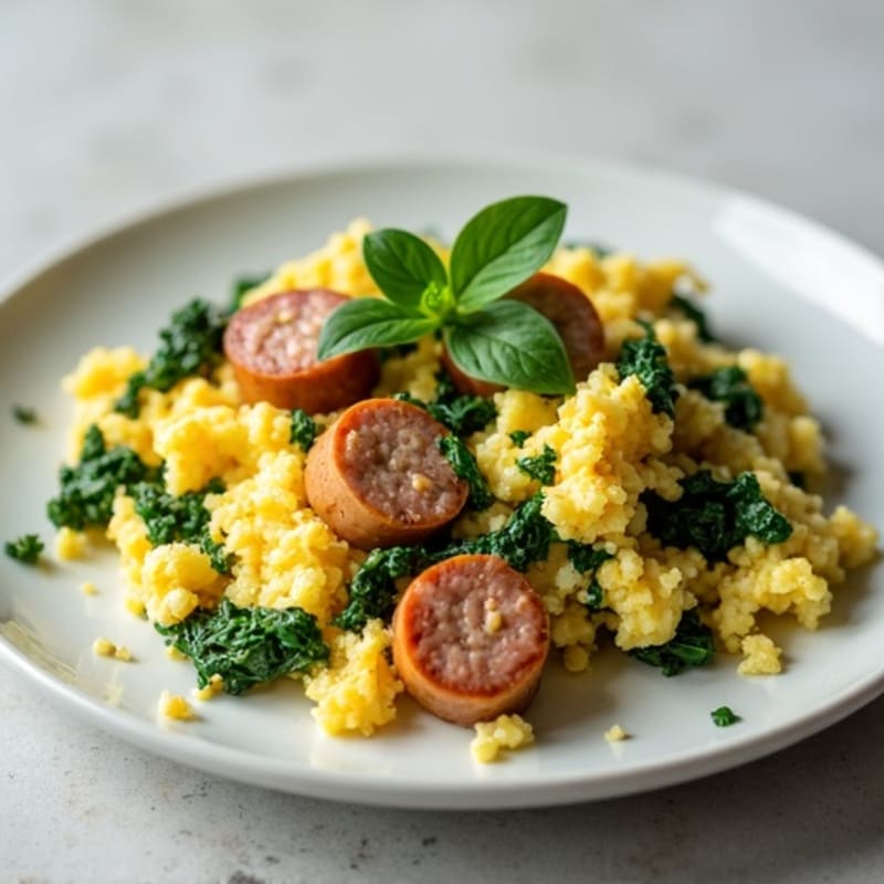 Egg White and Spinach Scramble with Turkey Sausage