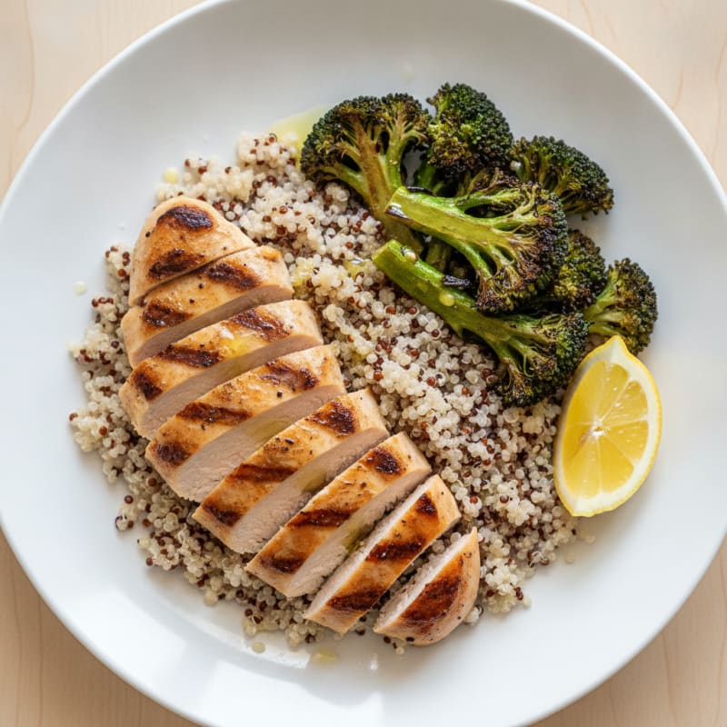 Grilled Chicken Breast with Quinoa and Roasted Broccoli