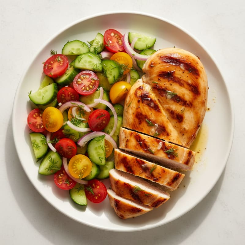 Grilled Chicken Breast with Cucumber Tomato Salad