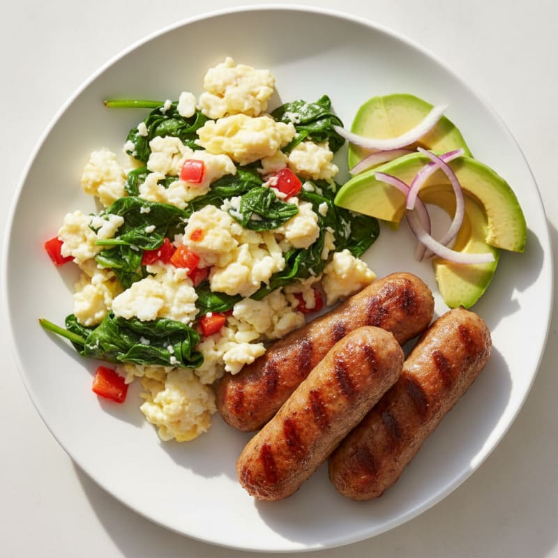 Egg White Veggie Scramble with Grilled Turkey Sausage