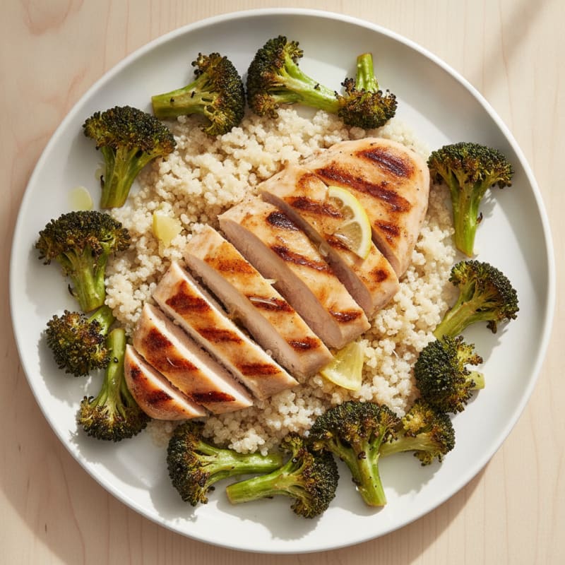 Grilled Chicken Breast with Quinoa and Roasted Broccoli