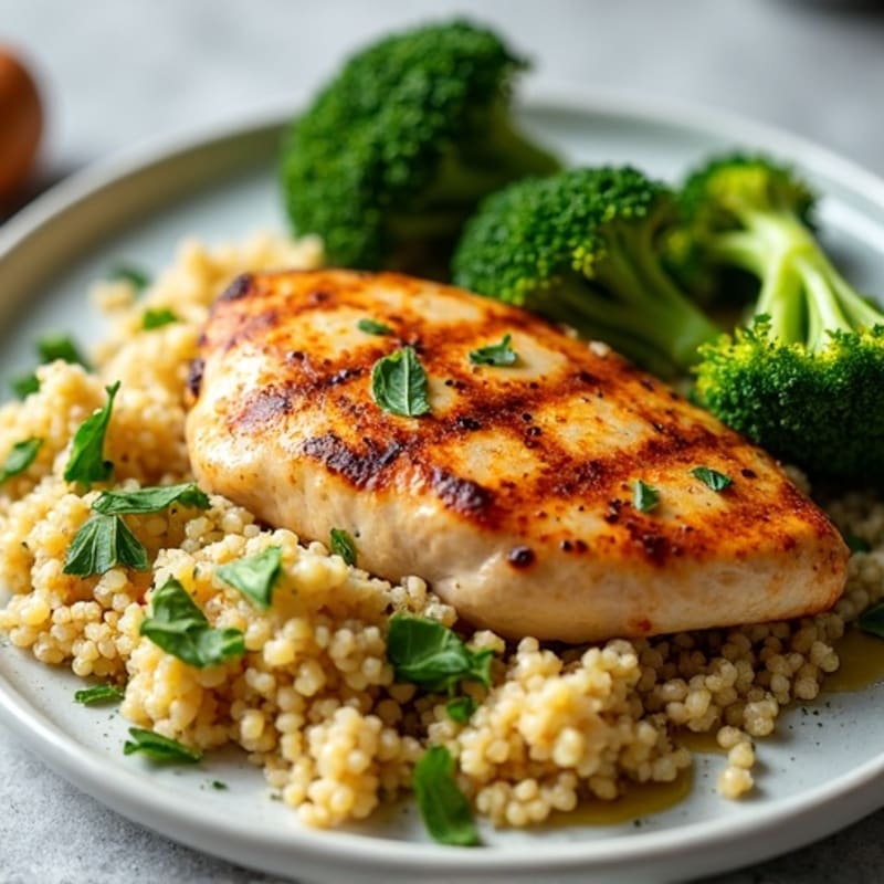 Grilled Chicken Breast with Quinoa and Steamed Broccoli