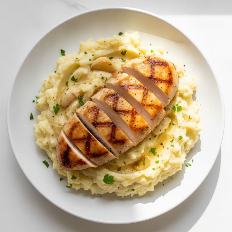 Buttery Garlic Parmesan Mashed Potatoes with Pan-Seared Chicken