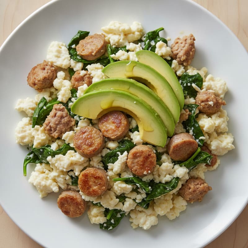 Egg White Scramble with Turkey Sausage and Spinach