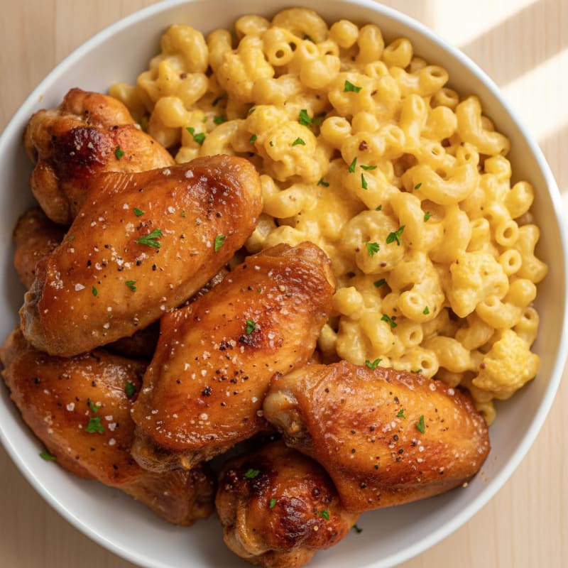 BBQ Chicken Wings with Creamy Macaroni