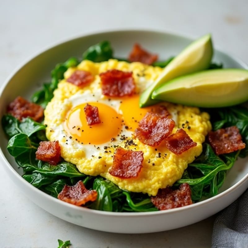 Egg White and Cottage Cheese Scramble with Spinach and Turkey Bacon