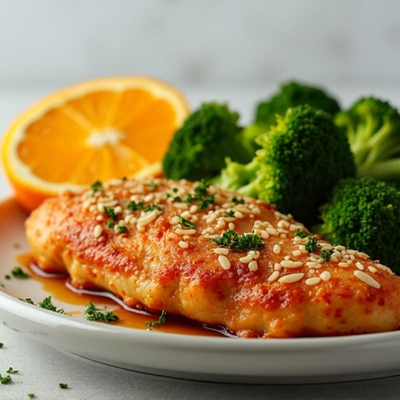 Crispy Baked Orange Chicken with Roasted Broccoli