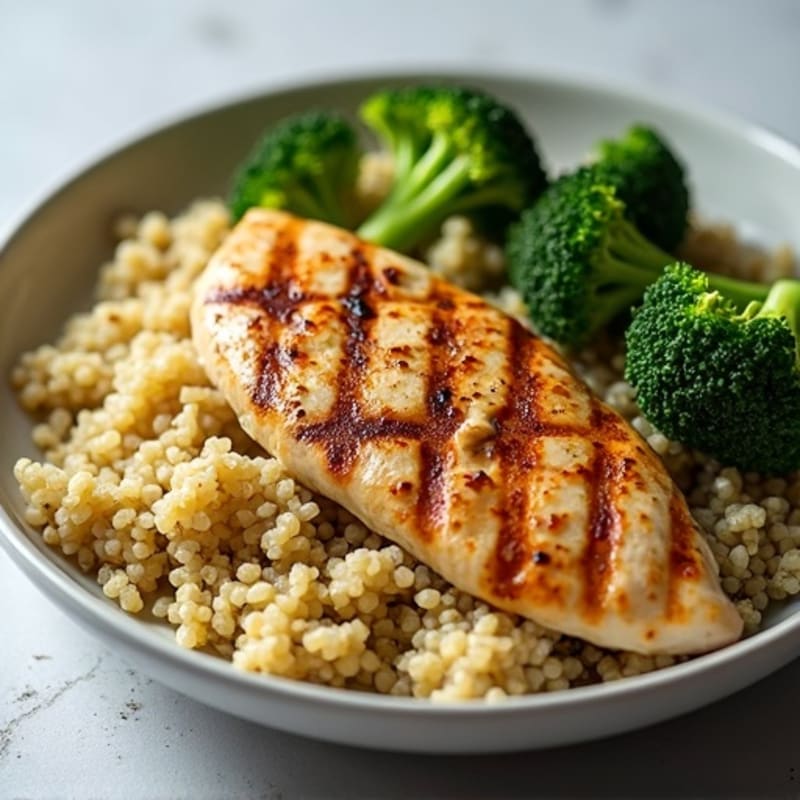Grilled Chicken Breast with Quinoa and Roasted Broccoli