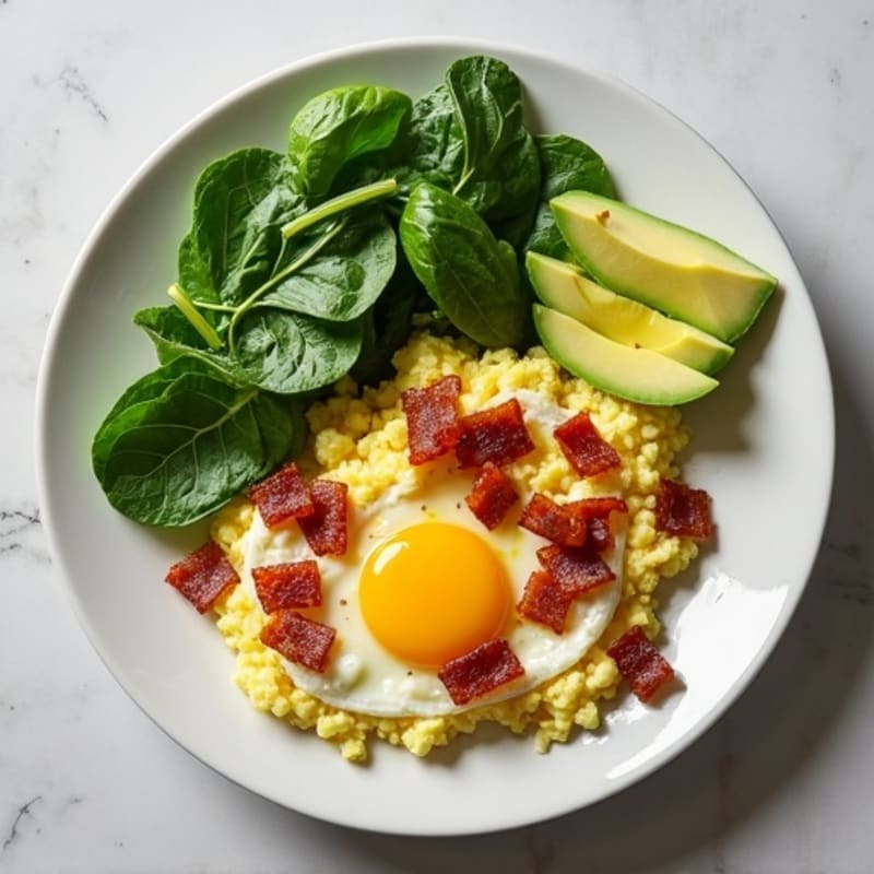 Cottage Cheese Egg Scramble with Spinach and Turkey Bacon