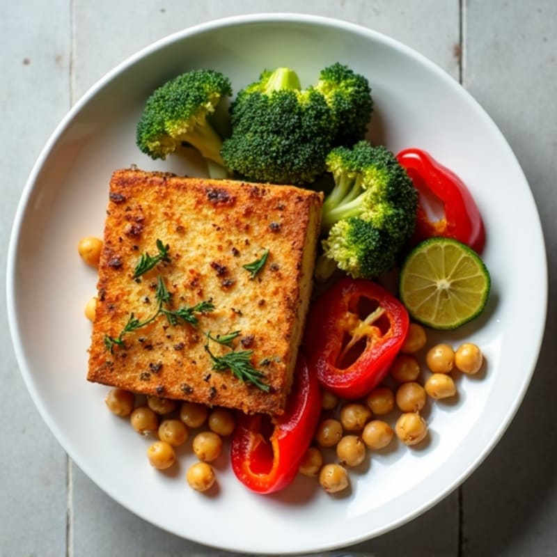 Crispy Herbed Tofu Steak with Roasted Vegetables
