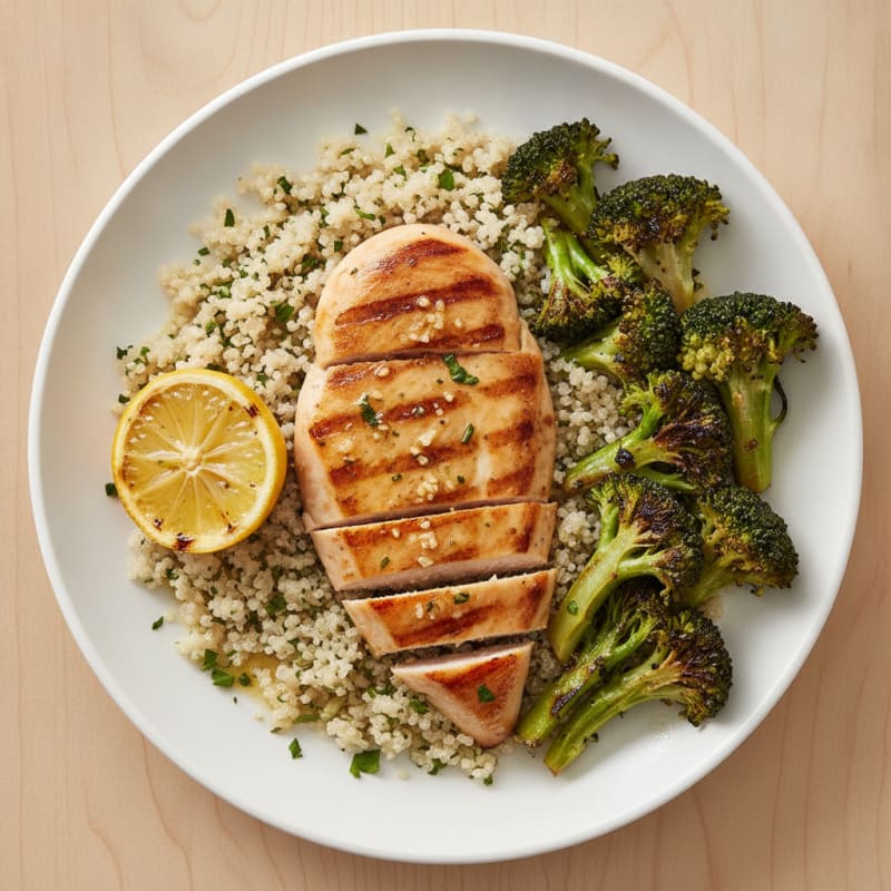 Grilled Chicken Breast with Quinoa and Roasted Broccoli