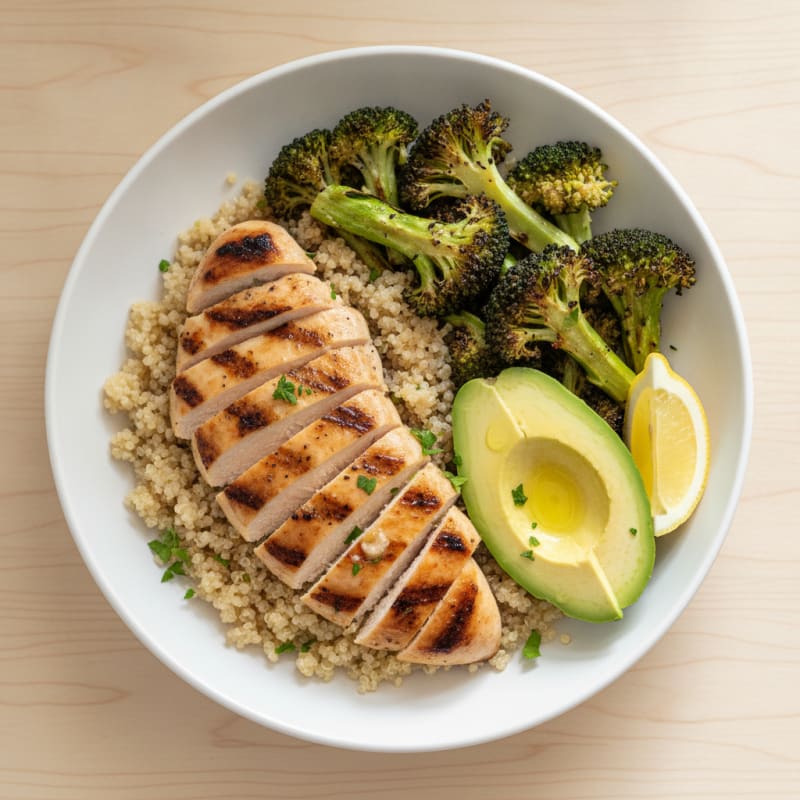 Grilled Chicken and Quinoa Bowl with Roasted Broccoli