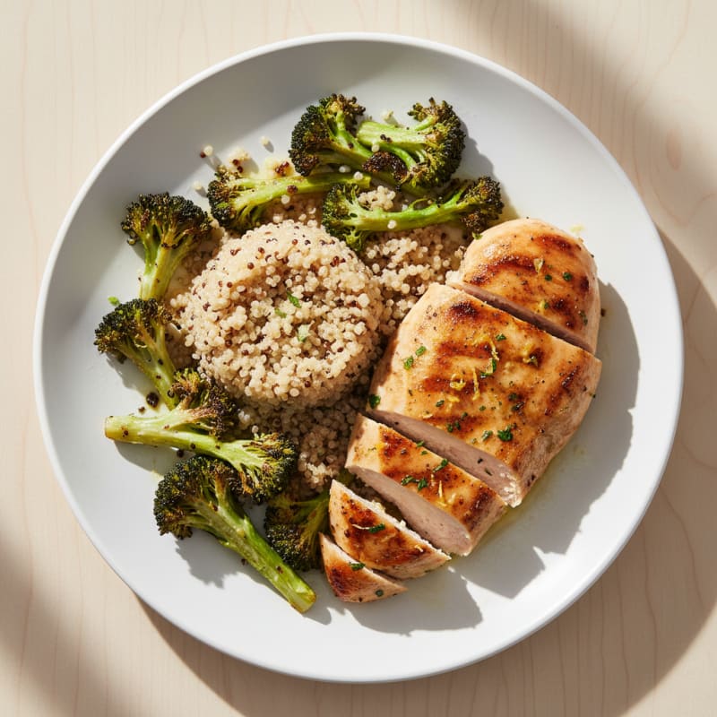 Grilled Chicken Breast with Roasted Broccoli and Quinoa