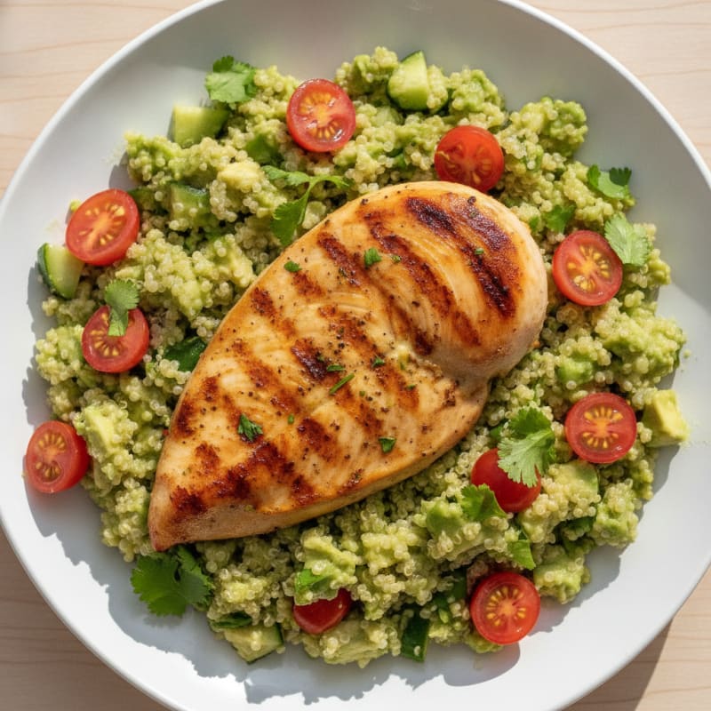 Grilled Chicken Breast with Creamy Avocado Quinoa Salad