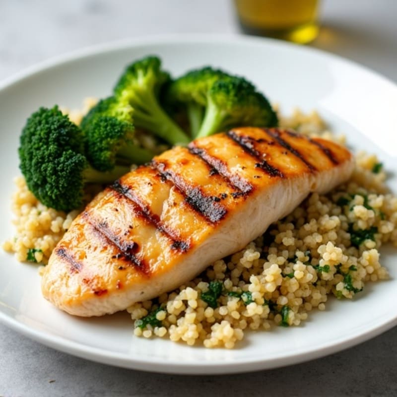 Grilled Chicken Breast with Quinoa and Roasted Broccoli