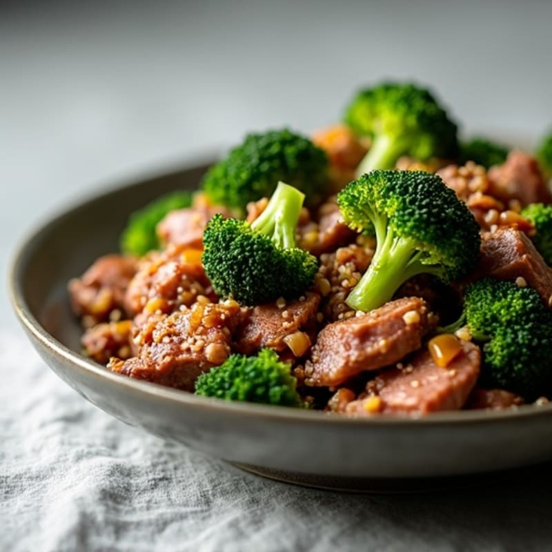 Garlic Ginger Beef with Crispy Broccoli