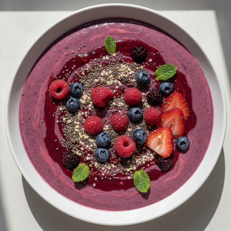 Silky Tofu Protein Smoothie Bowl with Chia and Berries