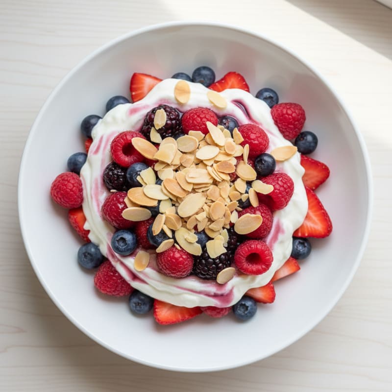 Greek Yogurt Protein Parfait with Mixed Berries and Almonds