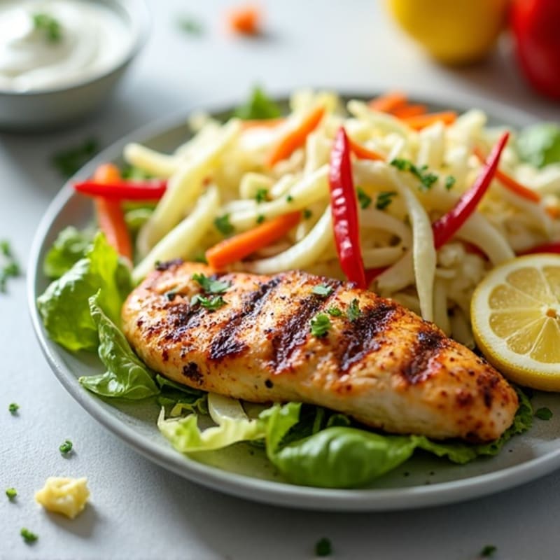 Grilled Chicken Breast with Crunchy Cabbage Slaw