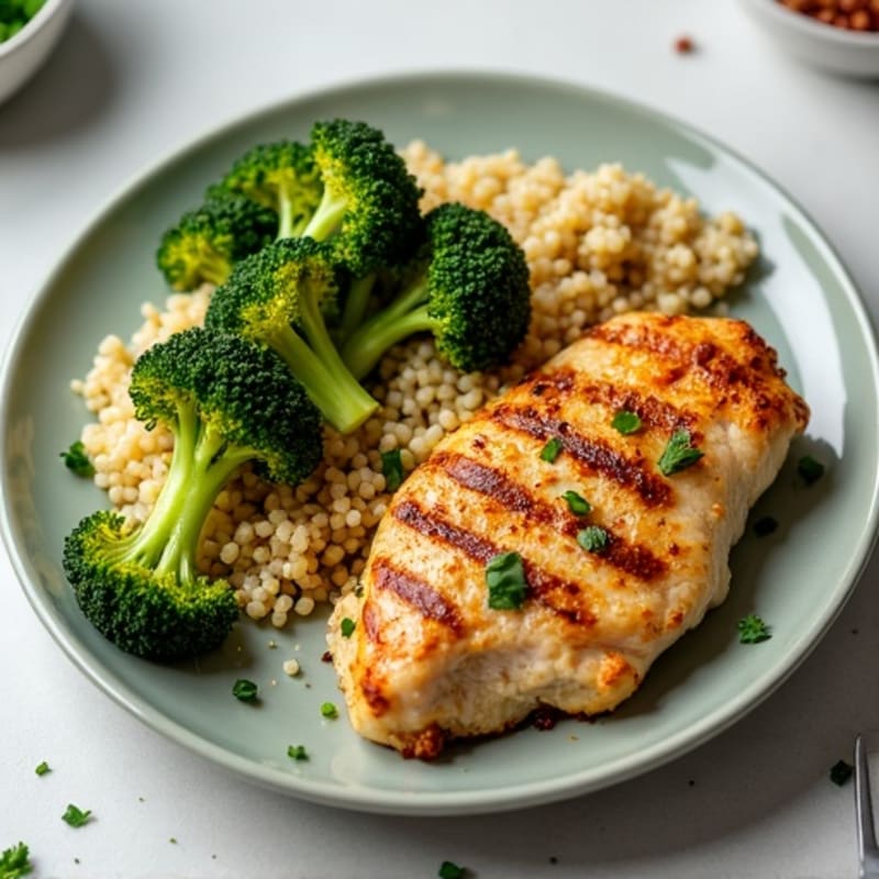 Grilled Chicken Breast with Quinoa and Roasted Broccoli