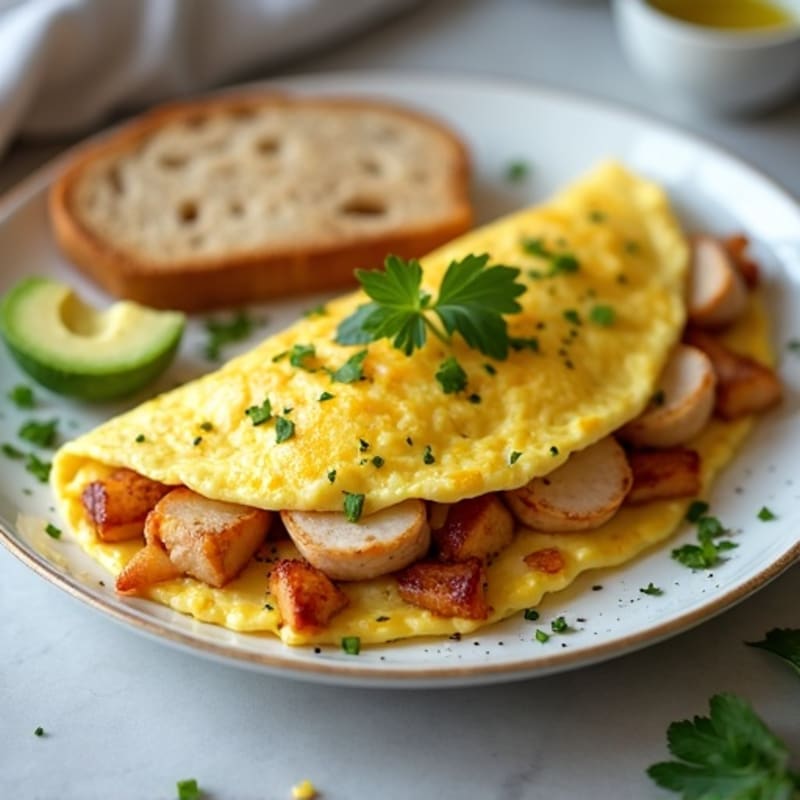 Egg White Omelet with Chicken and Toasted Bread