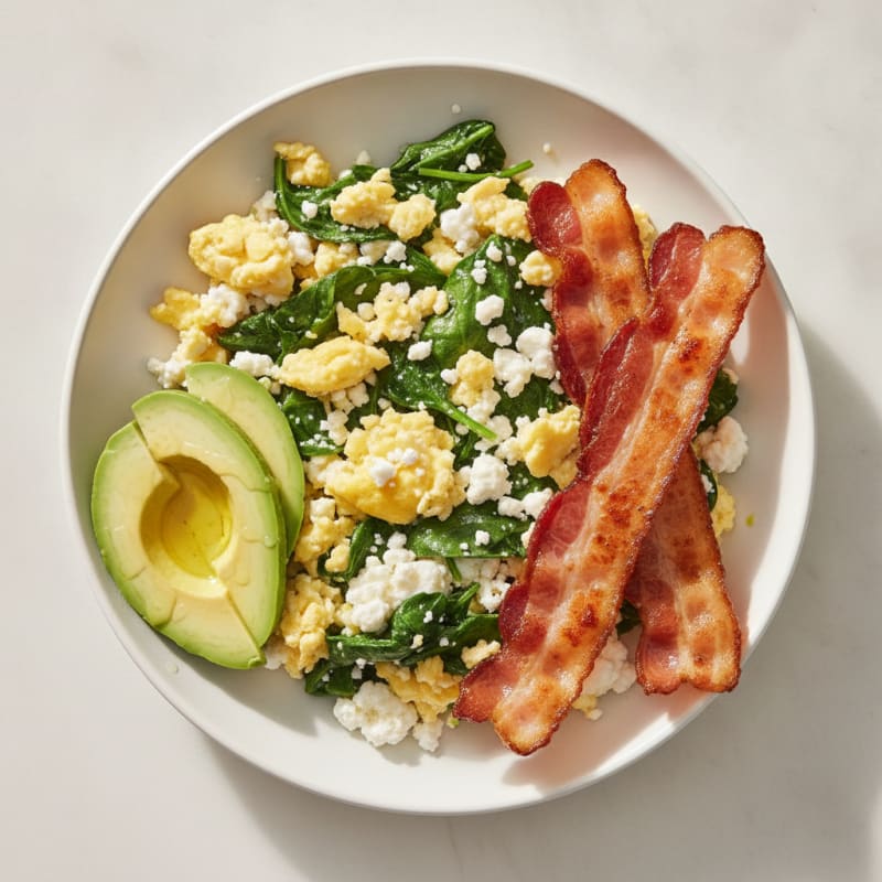 Cottage Cheese Scramble with Spinach and Turkey Bacon