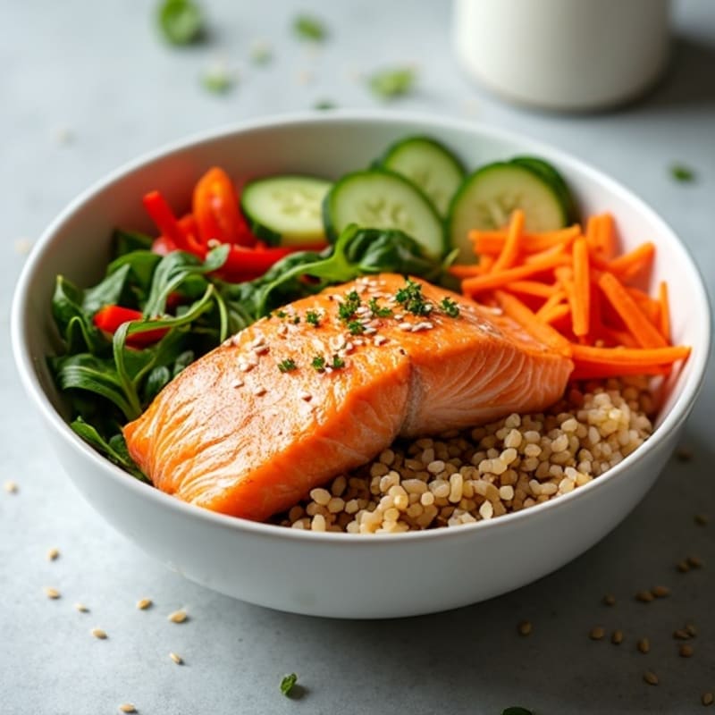 Fresh Salmon and Crunchy Vegetable Rice Bowl