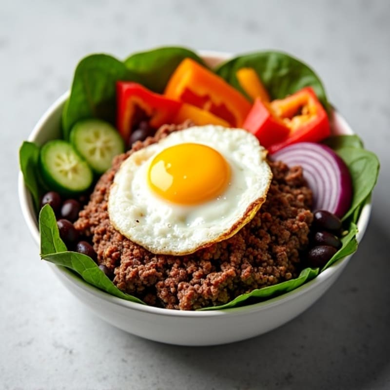 Crispy Ground Beef Burger Bowl with Fresh Veggies