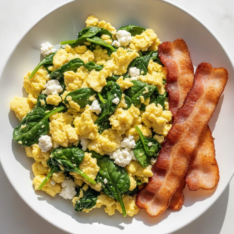 Cottage Cheese Scramble with Spinach and Turkey Bacon
