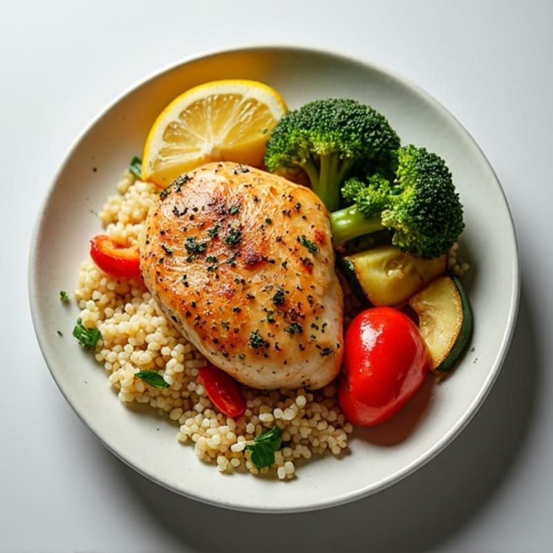 Lemon-Herb Roasted Chicken with Fluffy Quinoa and Roasted Vegetables