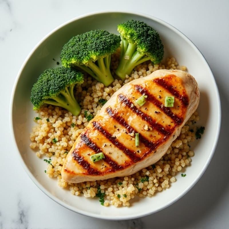 Grilled Chicken Breast with Roasted Broccoli and Quinoa